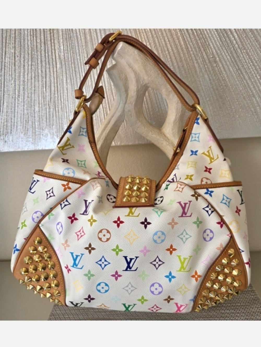♥RARE Louis Vuitton White Murakami Multicolor Monogram Gold Studded Shoulder Bag - Picture 2 of 15